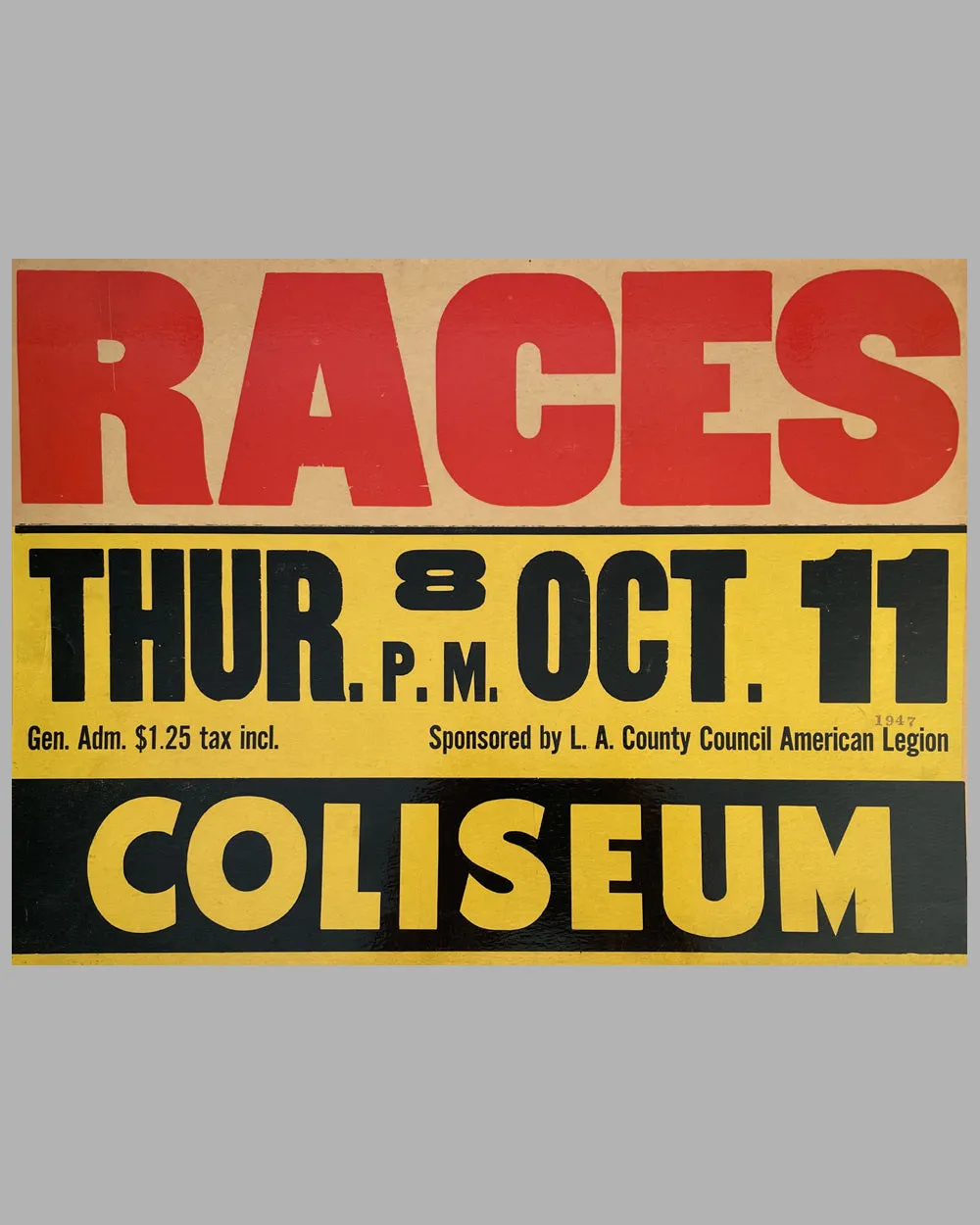 1945 Midget Auto races at the L.A. Coliseum, CA original event poster