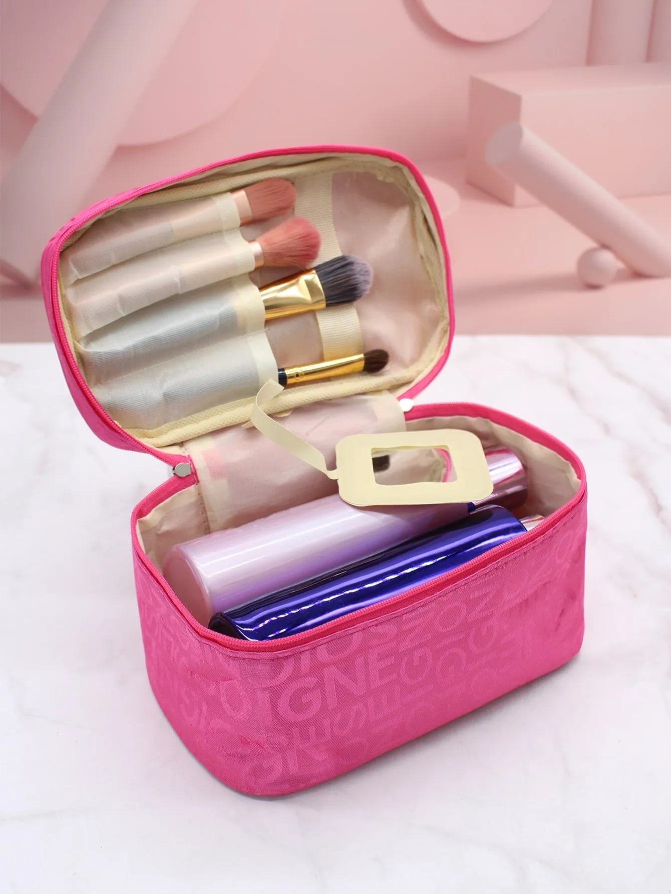 1pc Hot Pink Portable Travel Makeup Bag Cosmetic Organizer Toiletries Bag Makeup