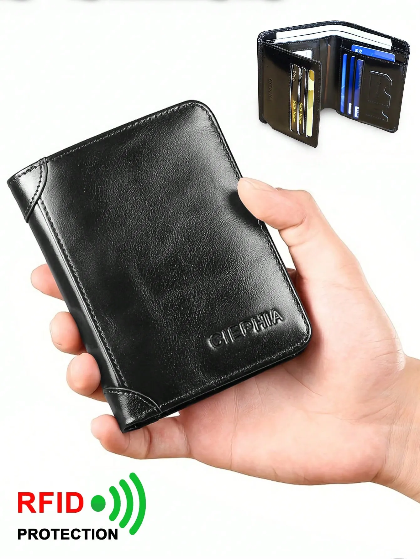 1pc Men's Genuine Leather Wallet, RFID Blocking Slim Short Wallet, Multifunction Trifold Wallet, Vintage Oil Wax Credit Card Wallet, Gifts For Men