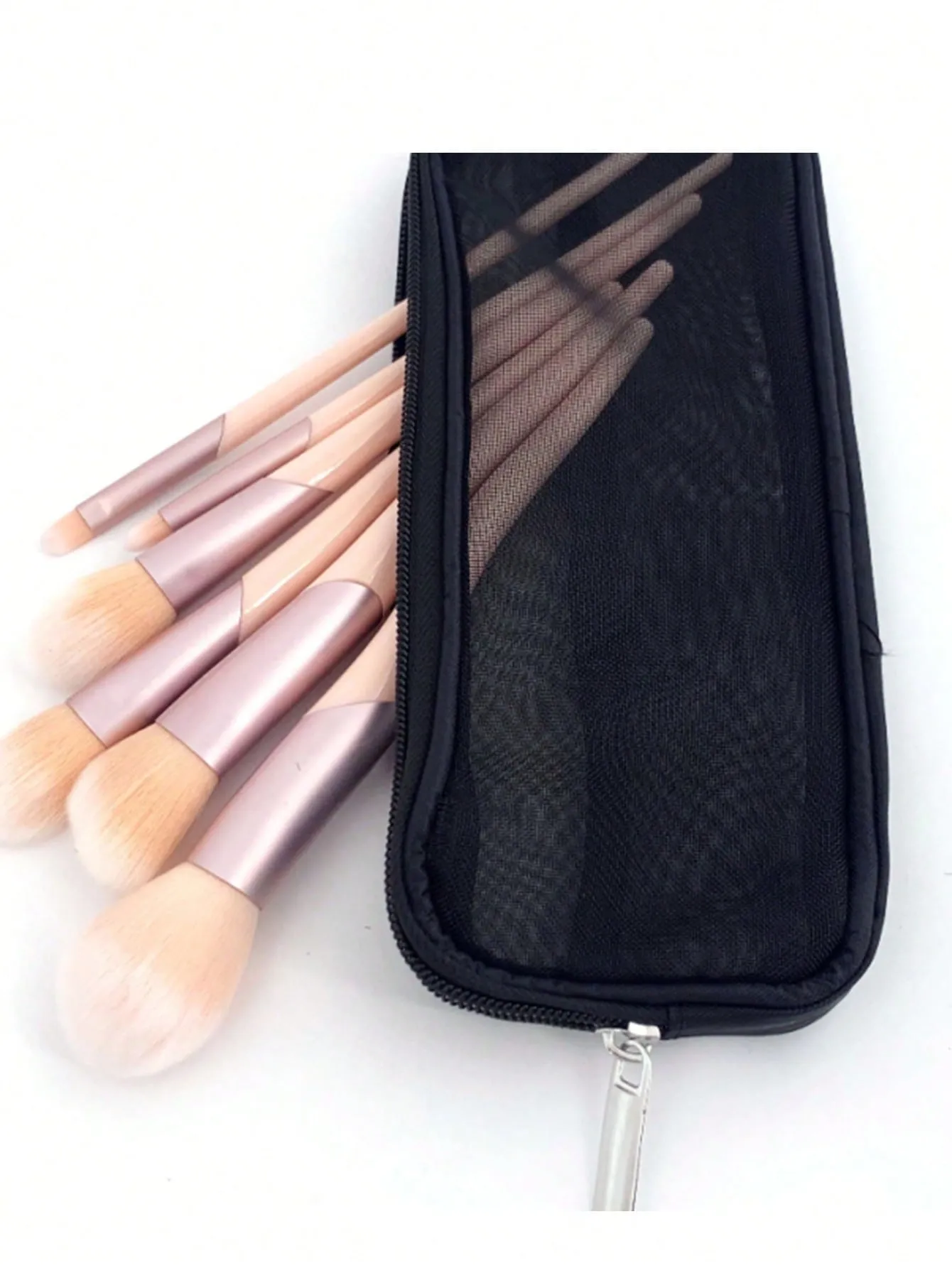 1pc Plain Mesh Makeup Brush Storage Bag Makeup Bag Cosmetic Organizer Toiletries