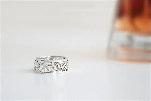 925 Sterling Silver Ring - Princess Crown Ring/ Silver Floral Ring/  Flower Ring/ Pattern Ring  Rocker Woman Jewelry - Silver ring (SR-026)