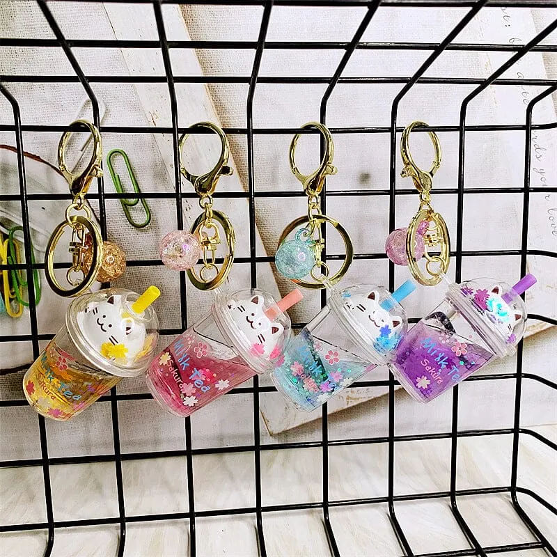 Adorable Kitty Milk Tea Keychain