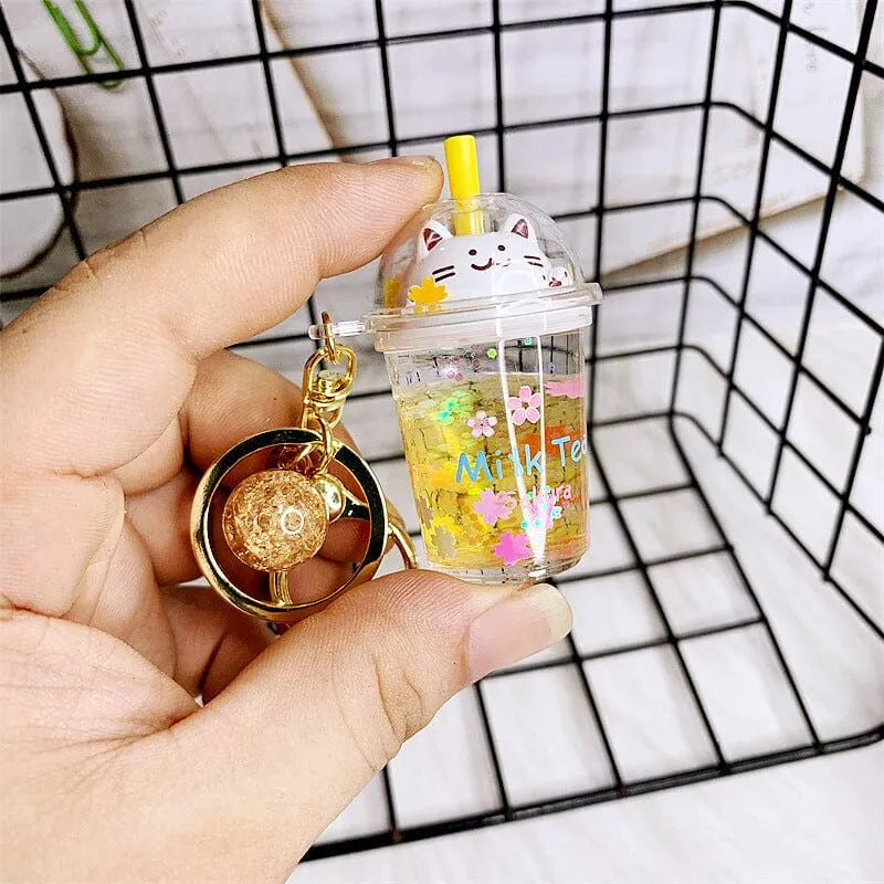 Adorable Kitty Milk Tea Keychain