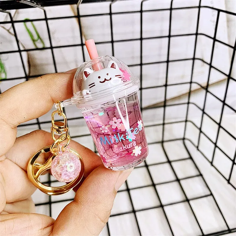 Adorable Kitty Milk Tea Keychain