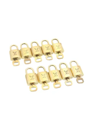 Authentic LOUIS VUITTON Gold Tone Padlock - Set of 10