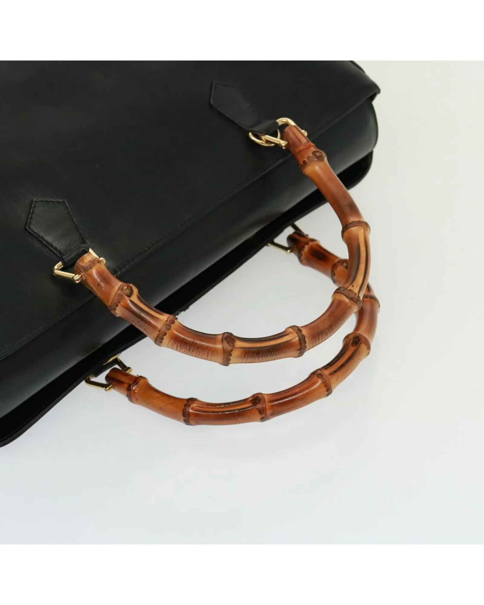 Bamboo Leather Handbag with Detachable Shoulder Strap