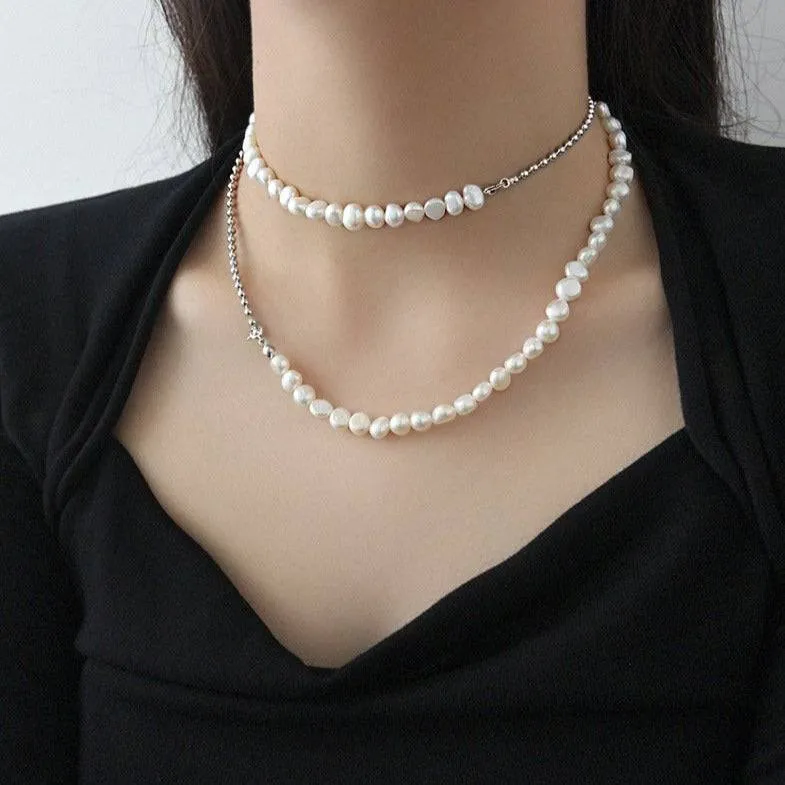 Baroque Pearl Silver Beaded Necklace