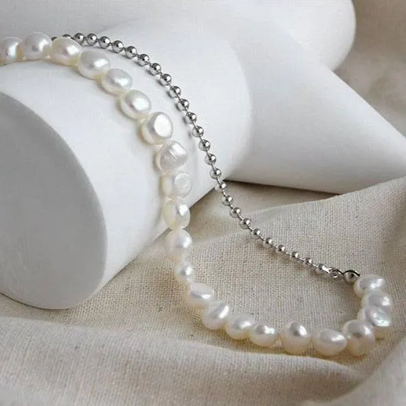 Baroque Pearl Silver Beaded Necklace