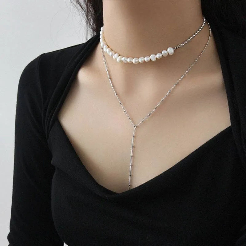 Baroque Pearl Silver Beaded Necklace