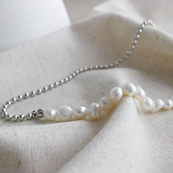 Baroque Pearl Silver Beaded Necklace