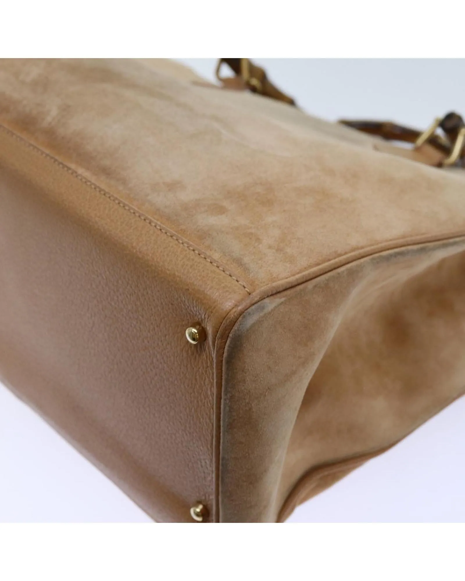 Beige Suede 2-Way Hand Bag with Shoulder Strap