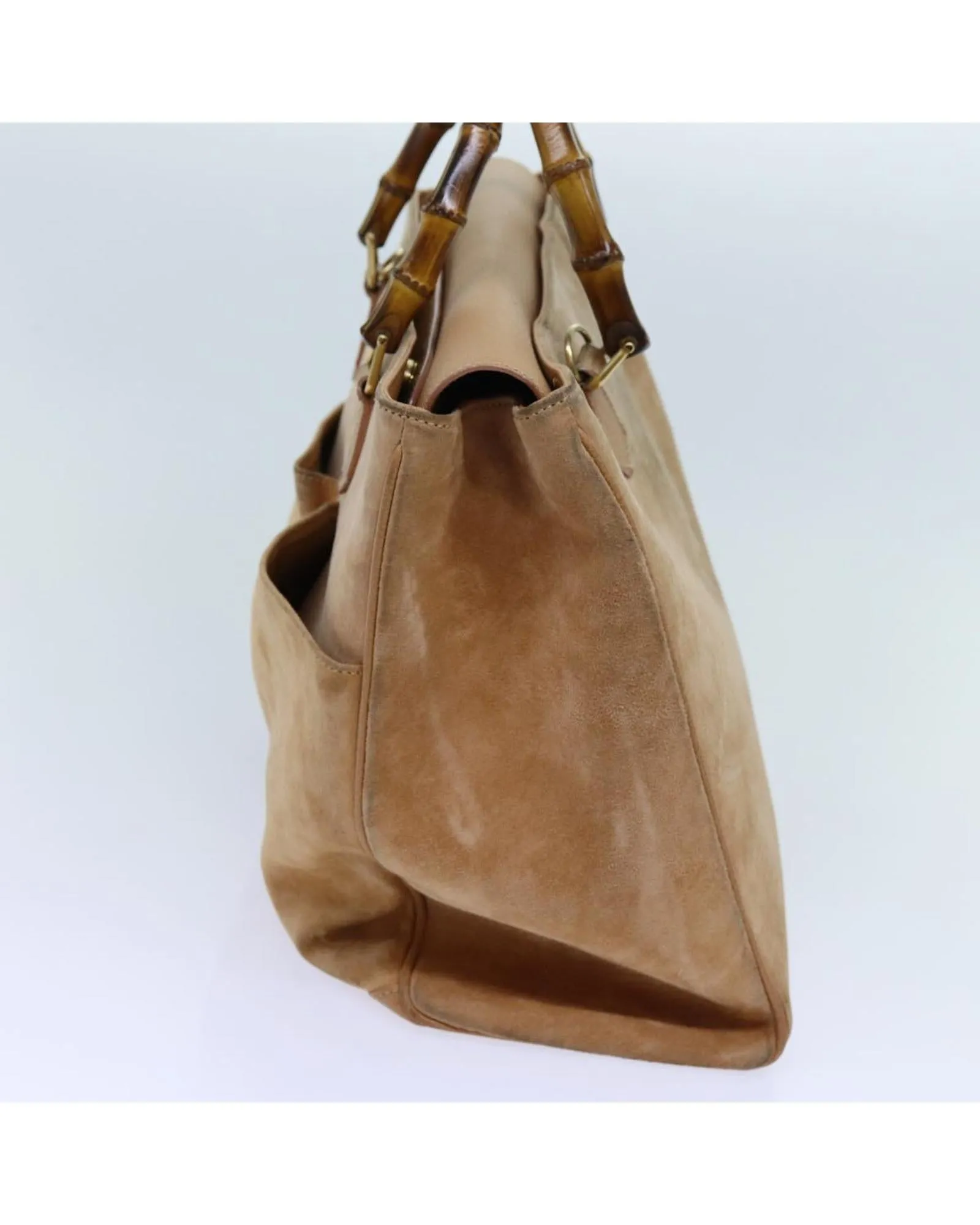 Beige Suede 2-Way Hand Bag with Shoulder Strap