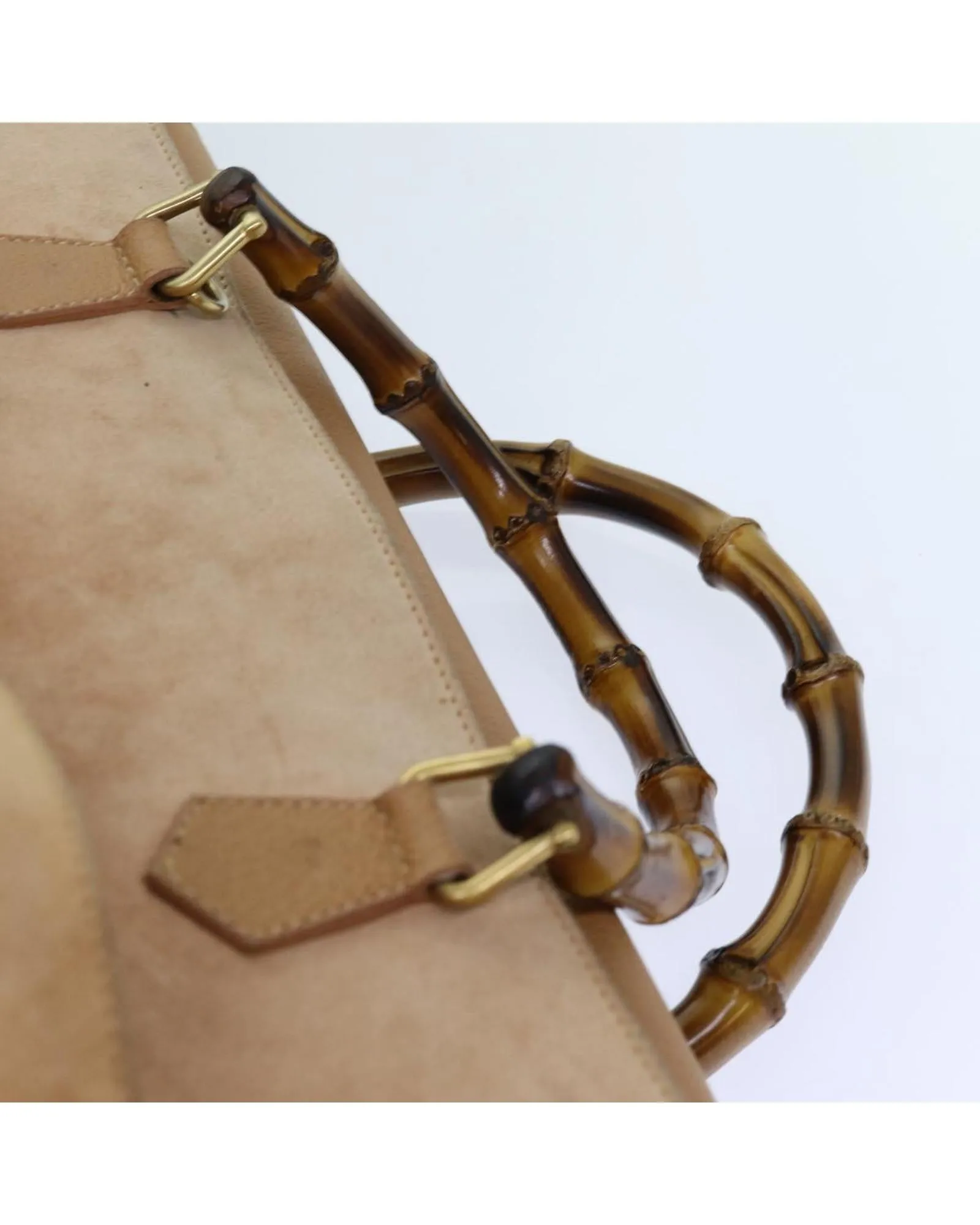 Beige Suede 2-Way Hand Bag with Shoulder Strap