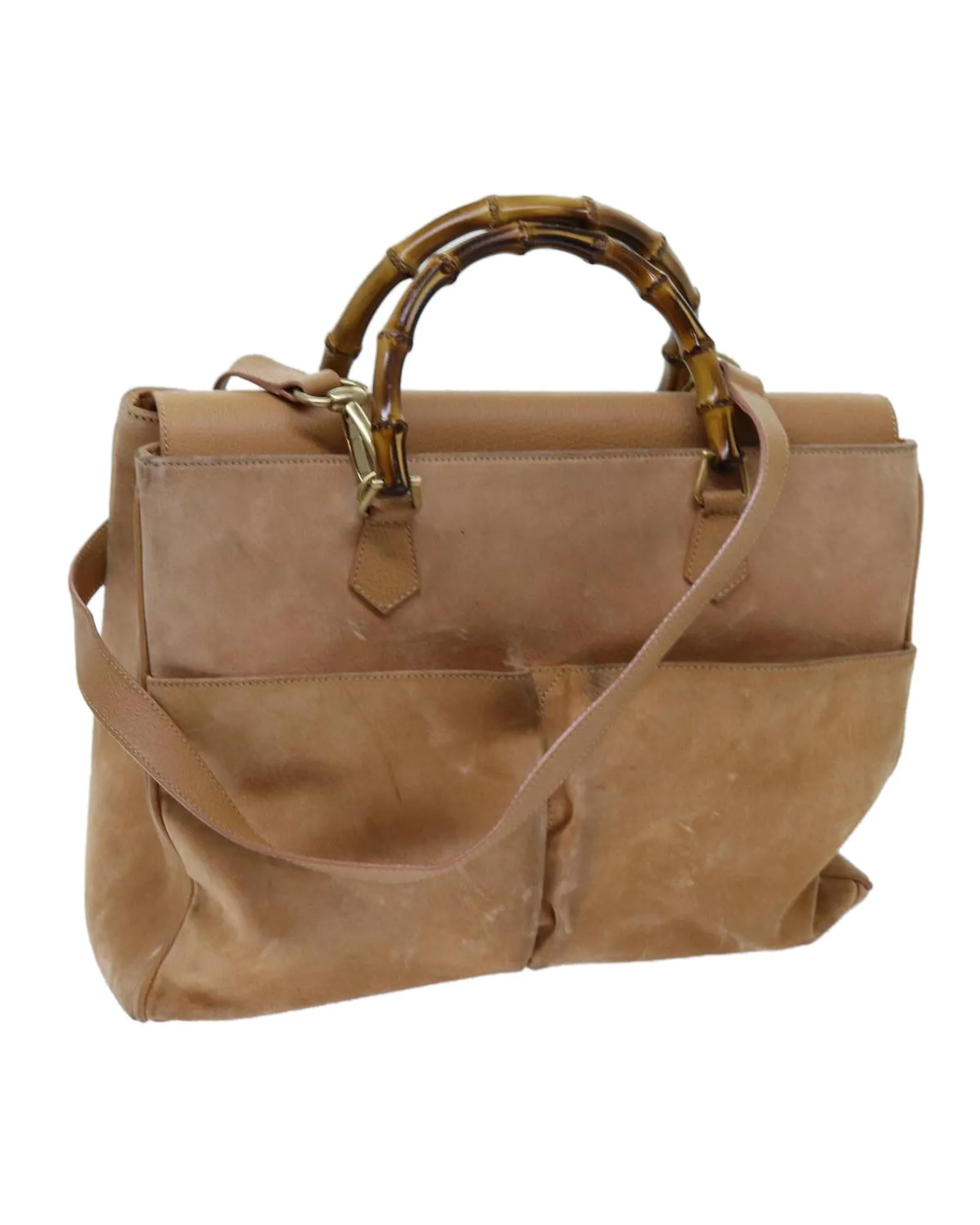 Beige Suede 2-Way Hand Bag with Shoulder Strap