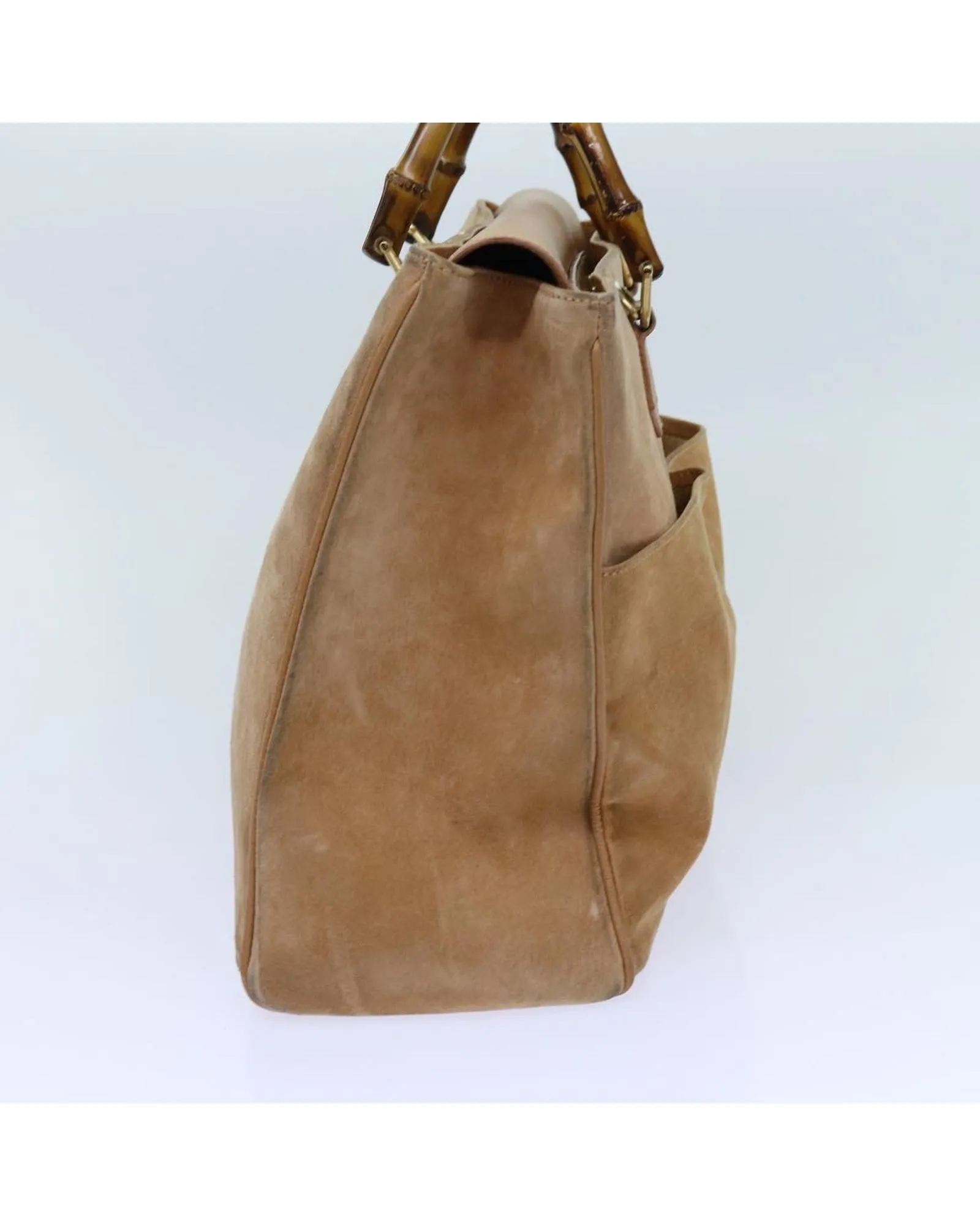 Beige Suede 2-Way Hand Bag with Shoulder Strap