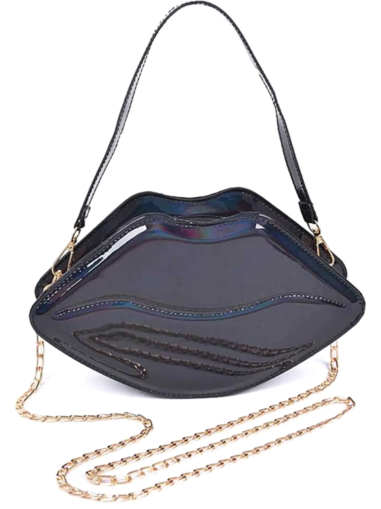 Bianca Patent Lips Handbag- Black