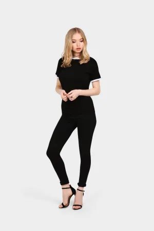 Black Contrast Crew Neck T-Shirt