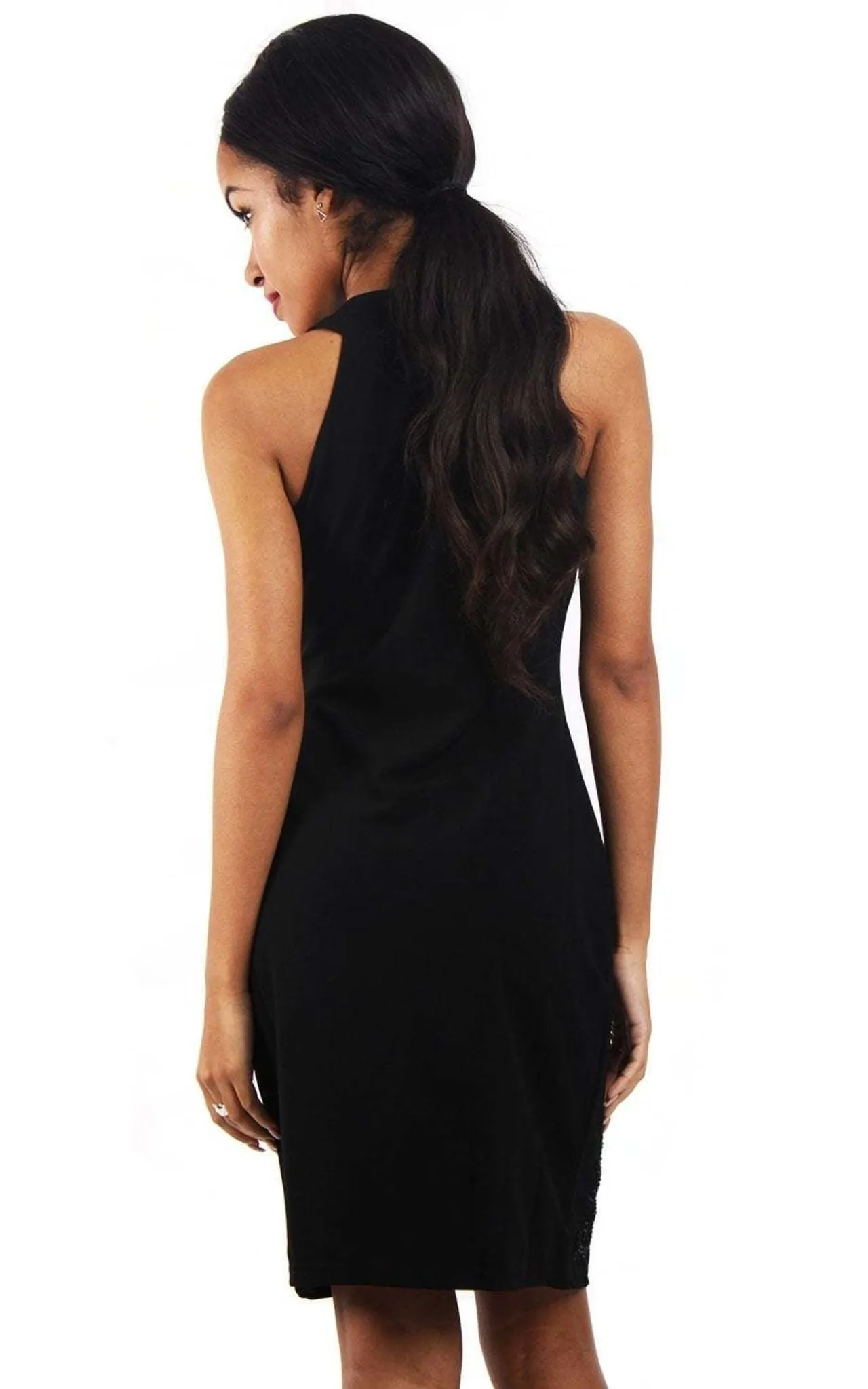 Black Embellished Halterneck Evening Party Dress