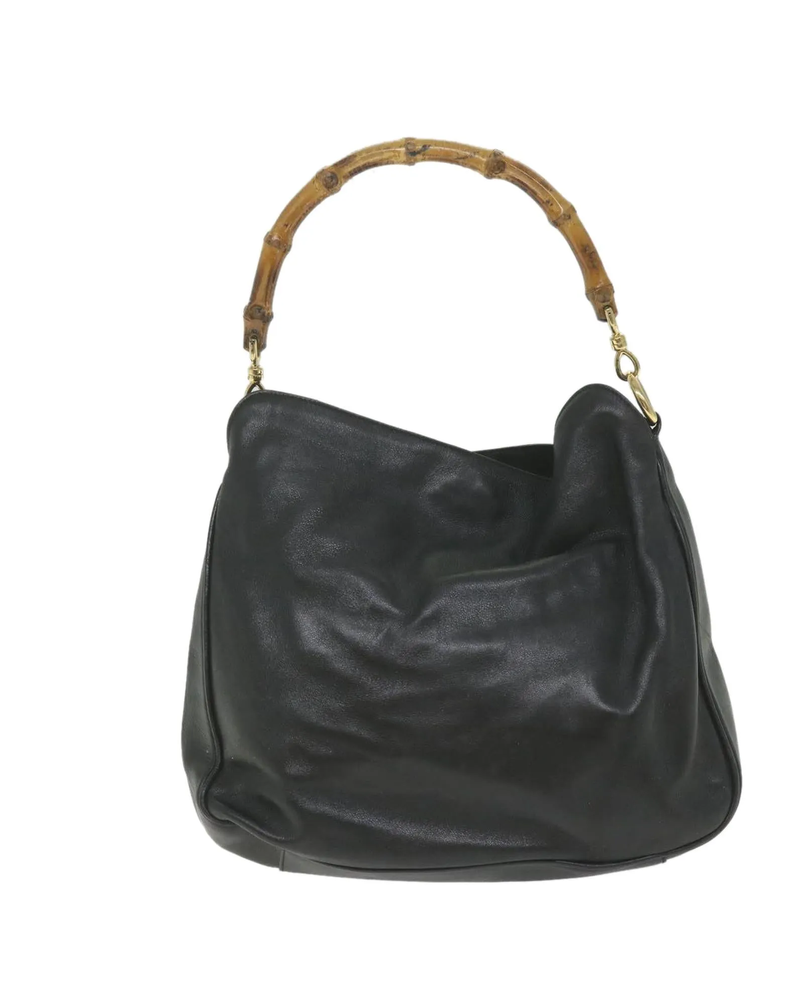 Black Leather Bamboo Shoulder Bag by Italian Designer