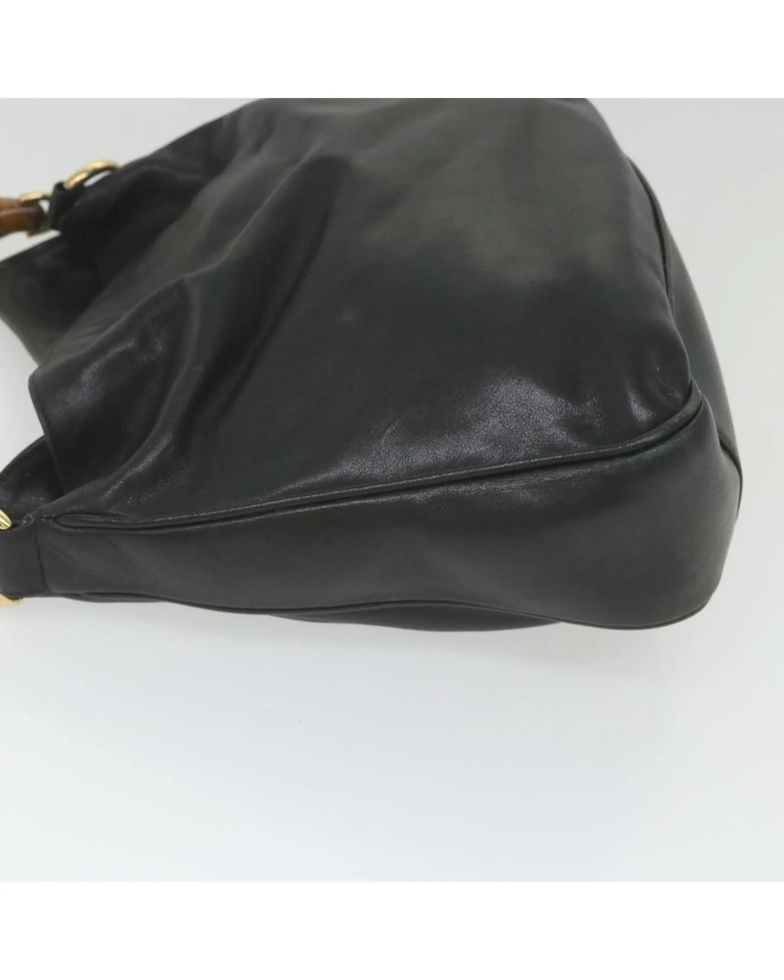 Black Leather Bamboo Shoulder Bag by Italian Designer