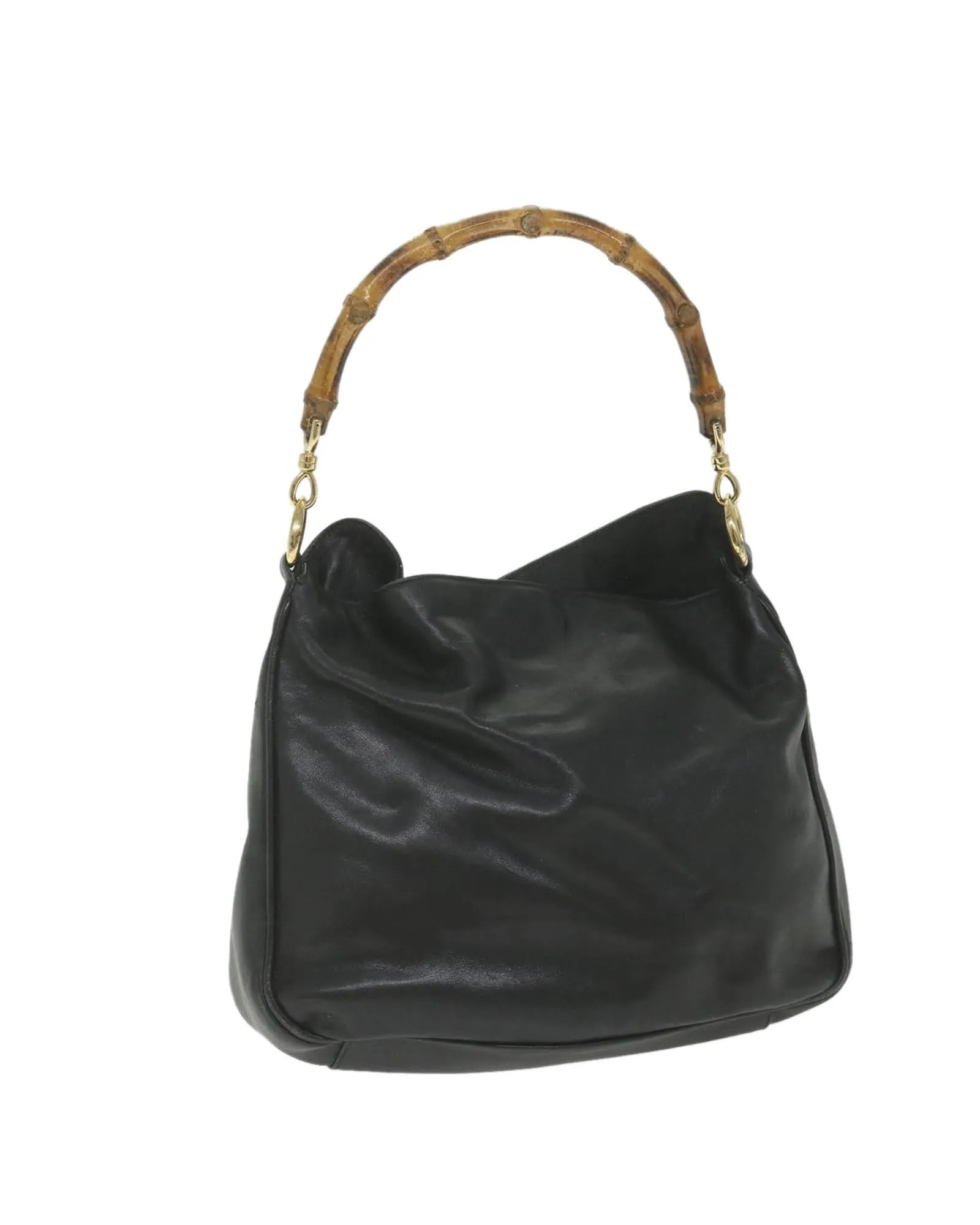 Black Leather Bamboo Shoulder Bag by Italian Designer