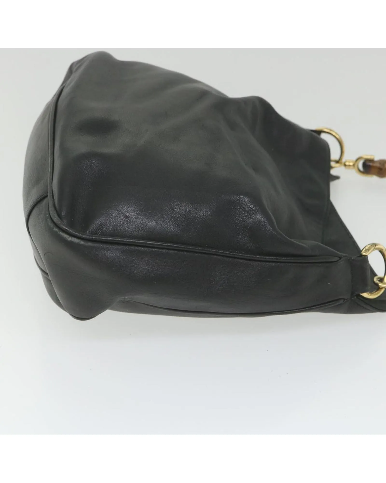 Black Leather Bamboo Shoulder Bag by Italian Designer