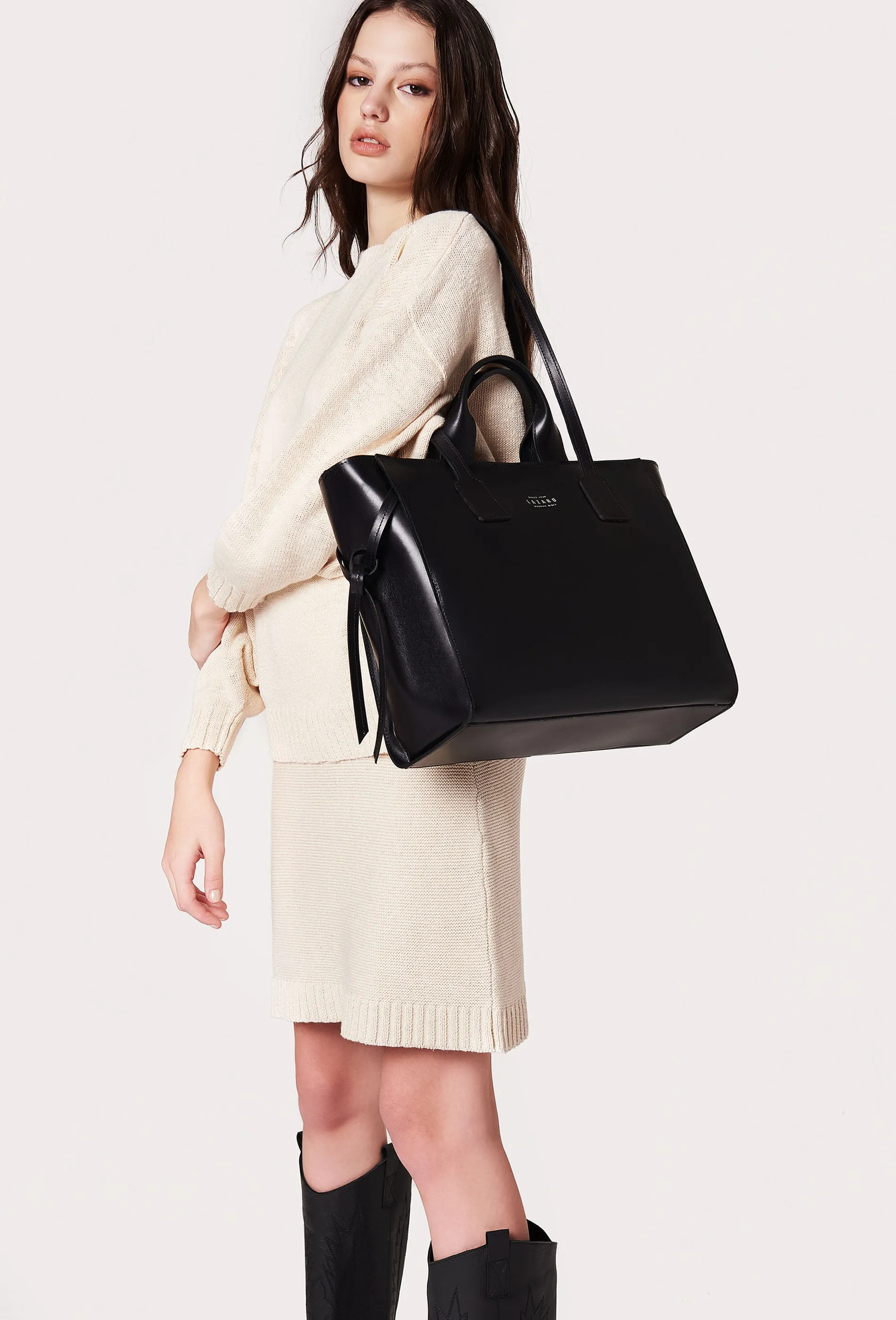 Black Leather Tote Bag 'Lambro'