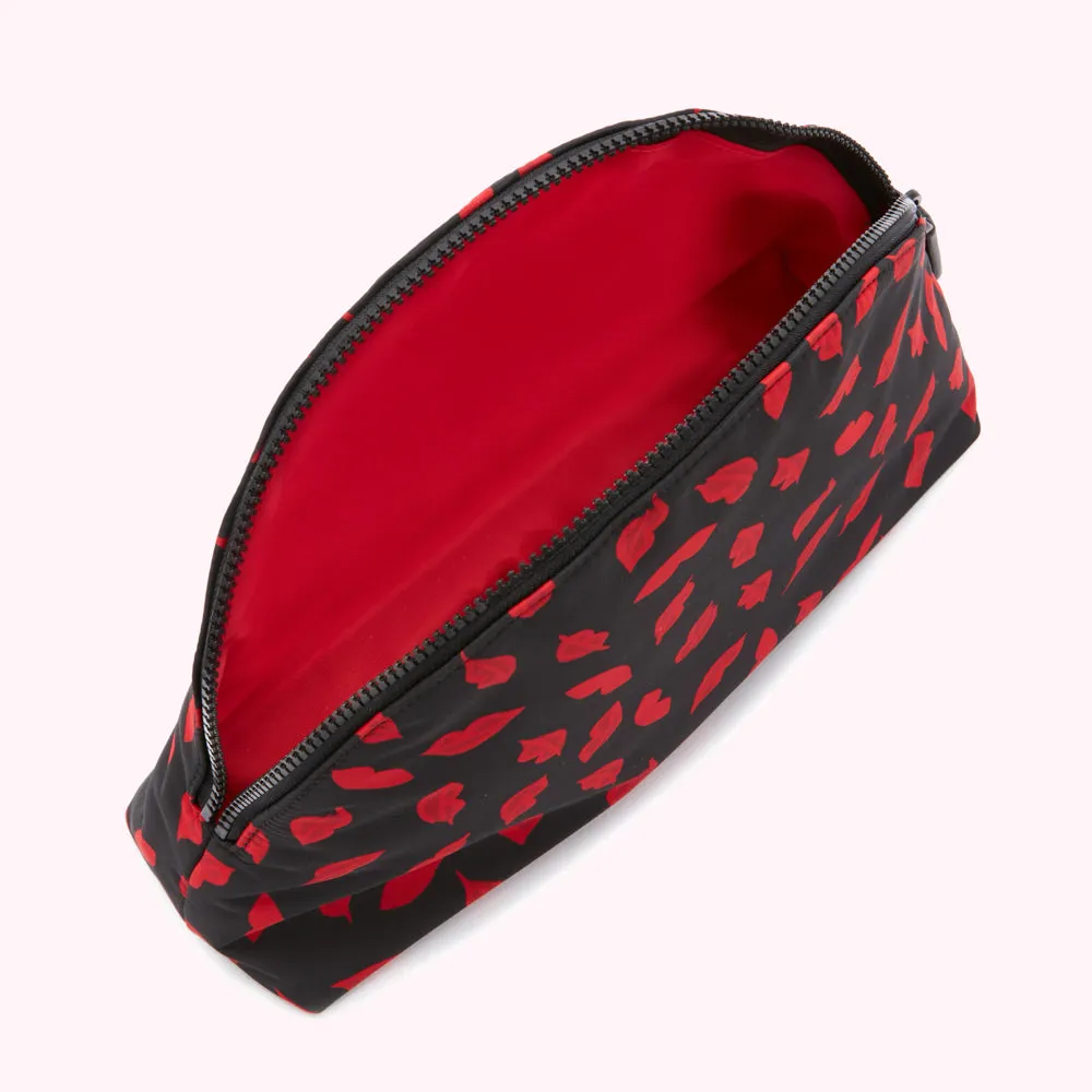 BLACK MULTI LARGE HANDPAINTED LIPS CRESCENT WASH BAG