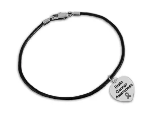 Brain Cancer Awareness Heart Leather Cord Bracelets