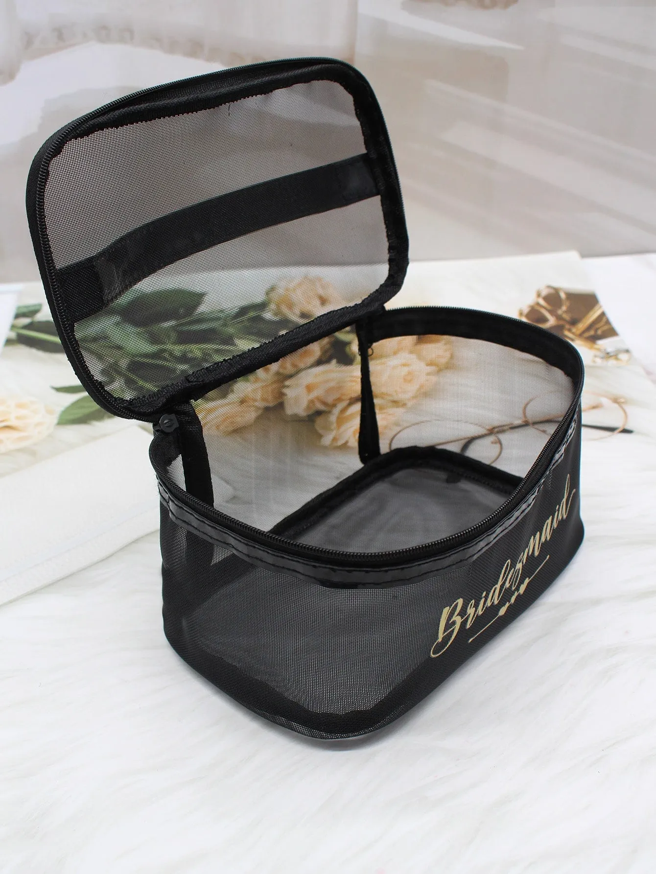 Bridesmaid Makeup Bag Mesh Makeup Bag Cosmetic Organizer Toiletries Bag Makeup