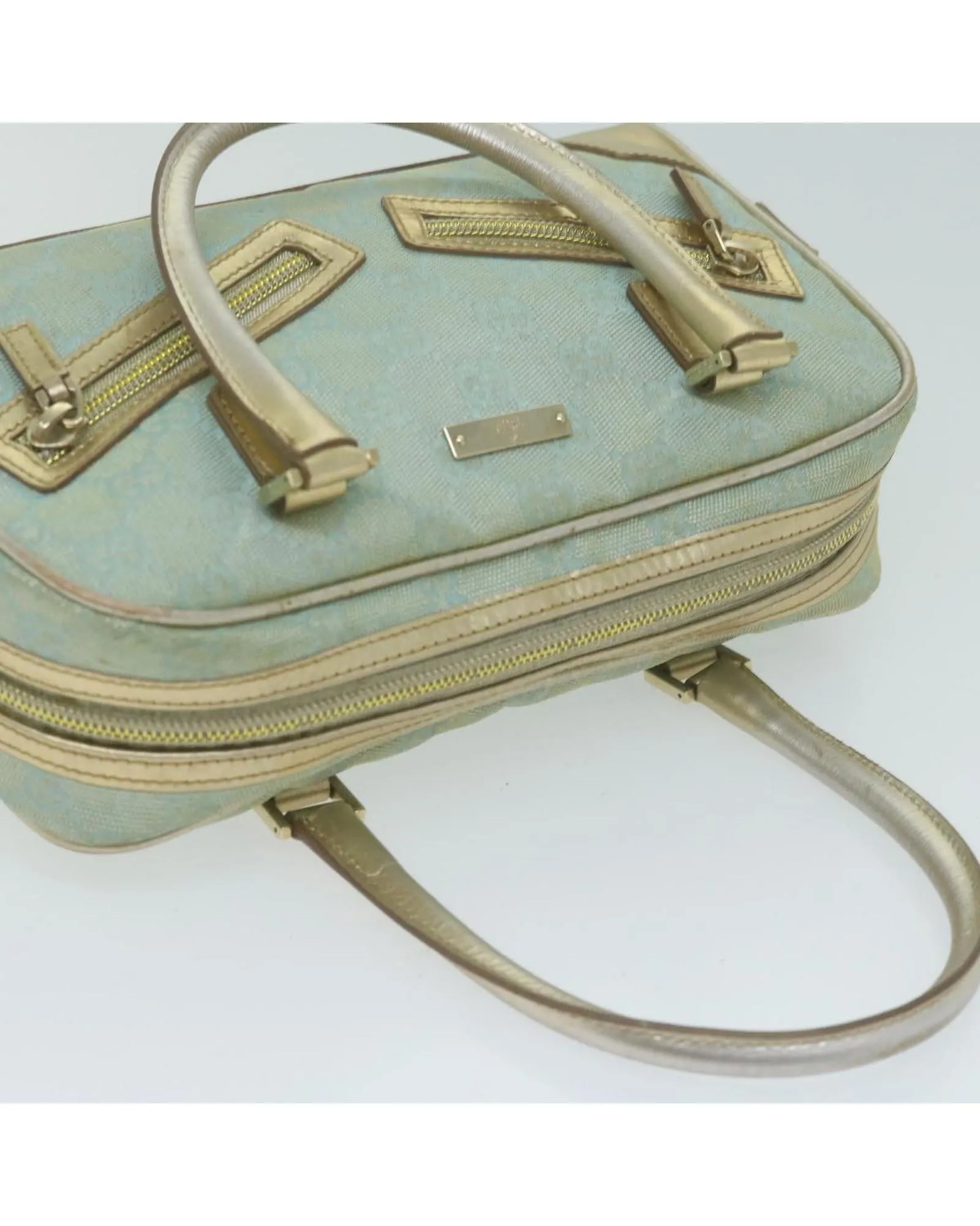 Canvas Hand Bag with Gold Tone Accents