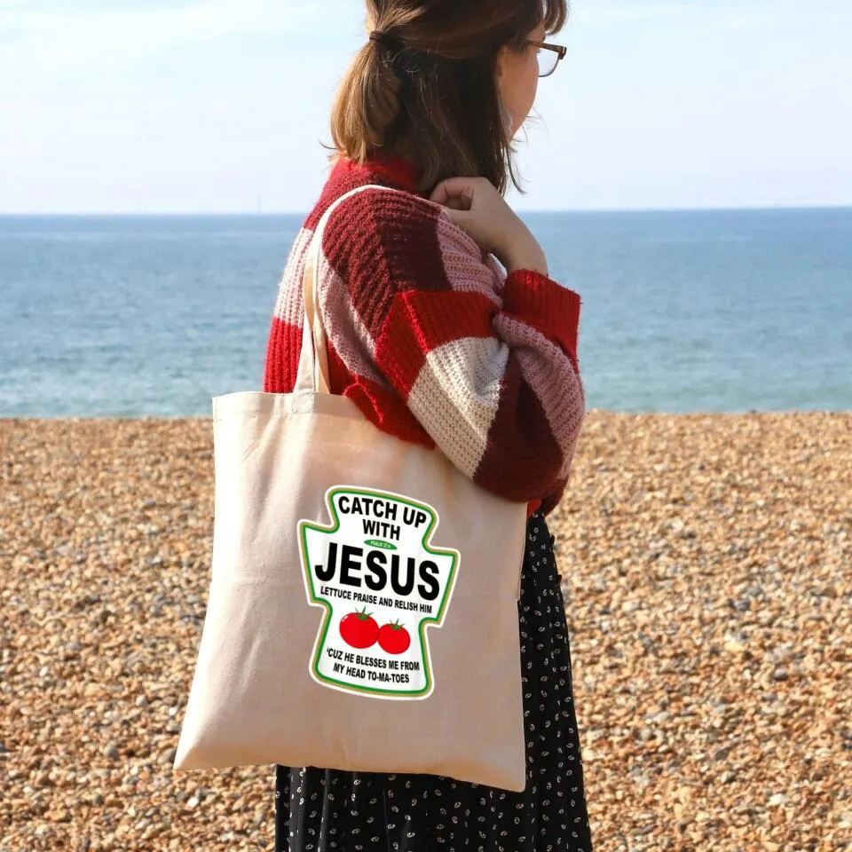 Catch up With Jesus Canvas Tote Bags - Christian Tote Bags - Printed Canvas Tote Bags - Religious Tote Bags - Gift For Christian - Ciaocustom