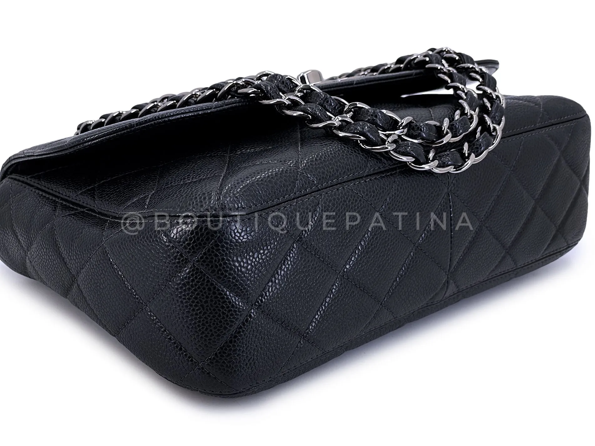 Chanel 2001 Vintage Black Caviar Curved Jumbo Classic Flap Bag RHW H6W