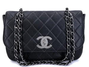 Chanel 2001 Vintage Black Caviar Curved Jumbo Classic Flap Bag RHW H6W