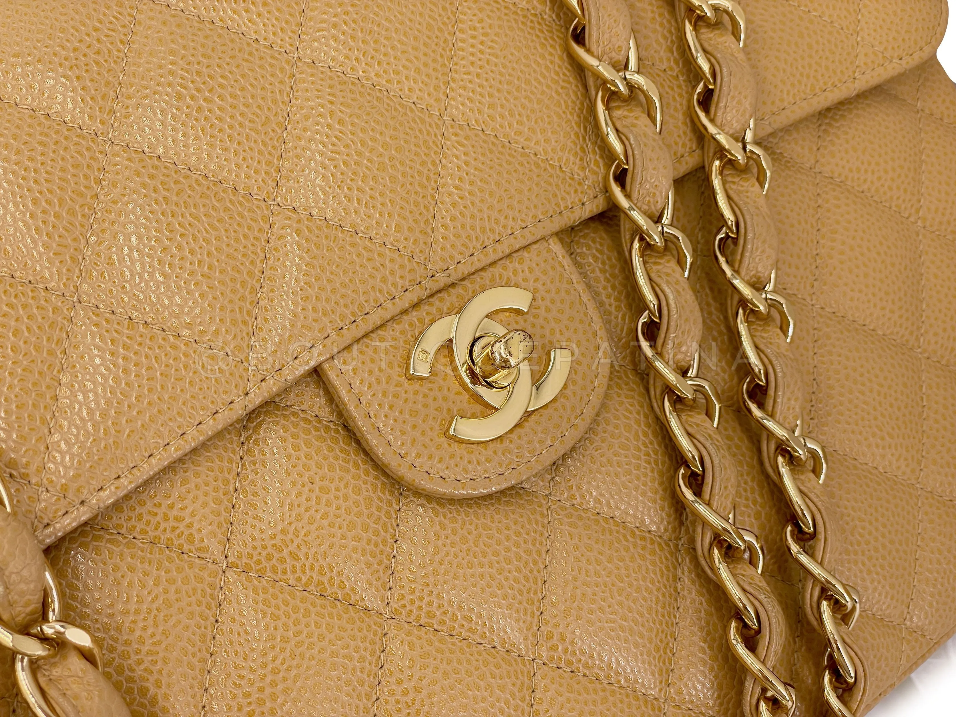 Chanel 2004 Vintage Caramel Beige Caviar Jumbo Classic Flap Bag 24k GHW