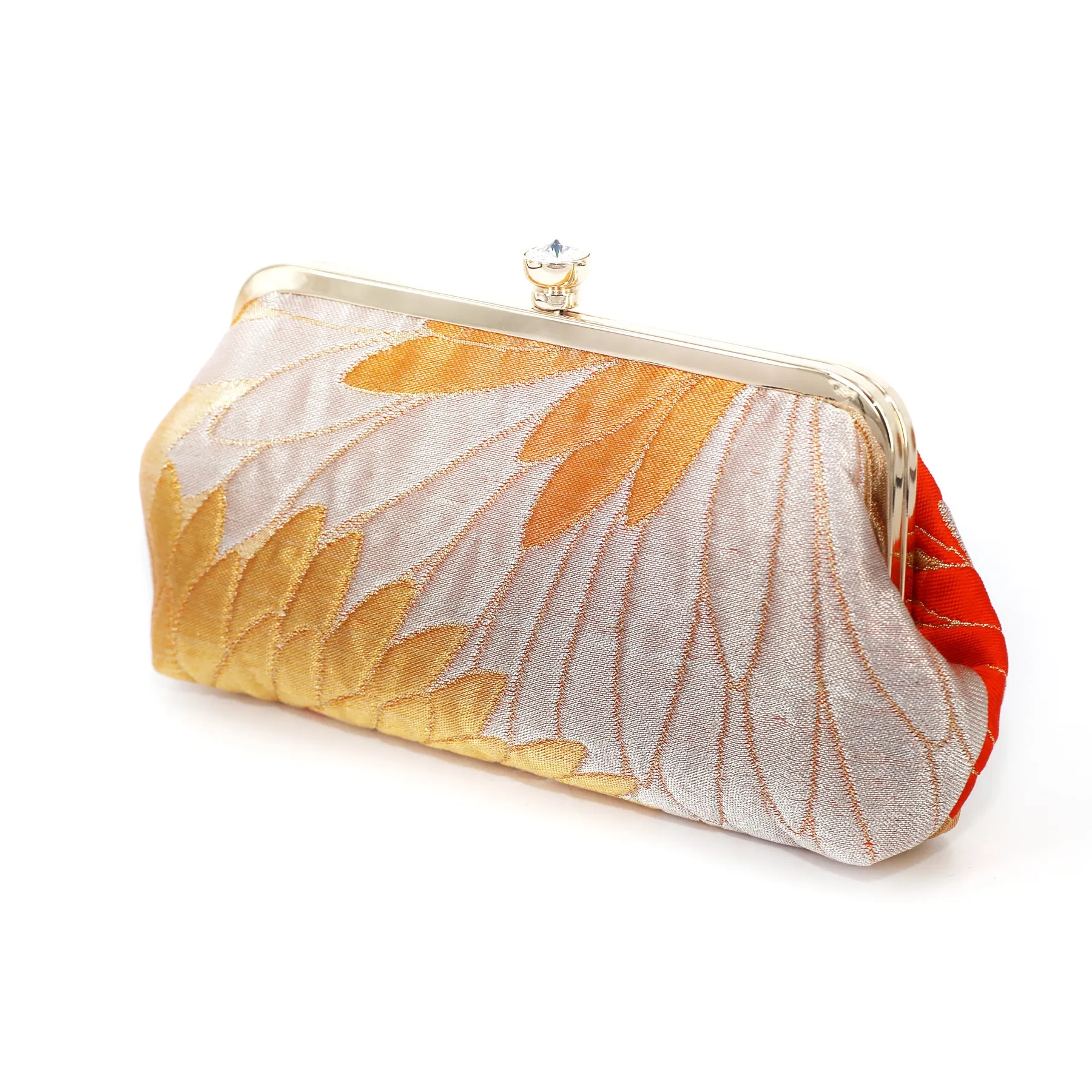 Chrysanthemum Kiku Orange Kimono Clutch | Upcycled from vintage Japanese Kimono