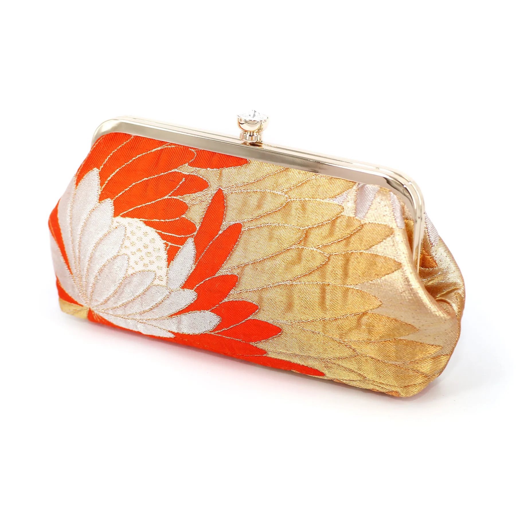 Chrysanthemum Kiku Orange Kimono Clutch | Upcycled from vintage Japanese Kimono