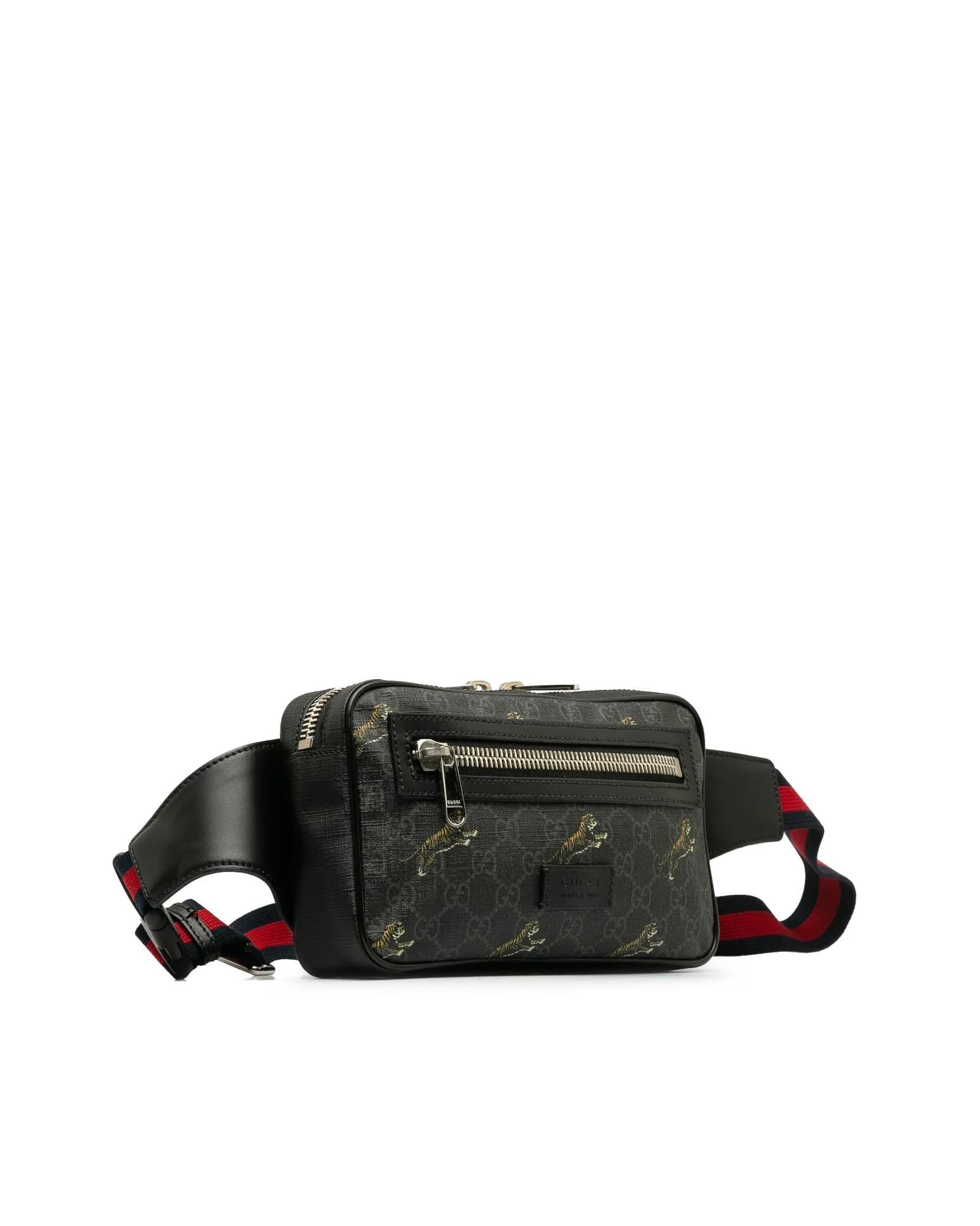 Coated Canvas Belt Bag with Adjustable Strap and Web Tiger Design