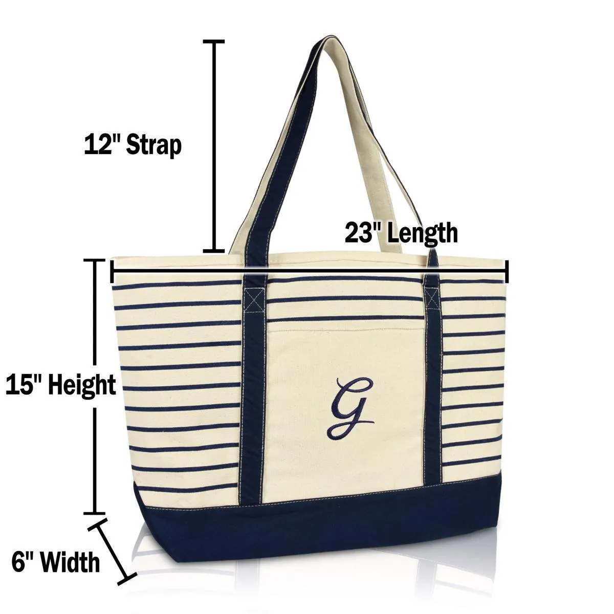 Dalix Striped G-Initial Tote Bag Womens Ballent Letter G