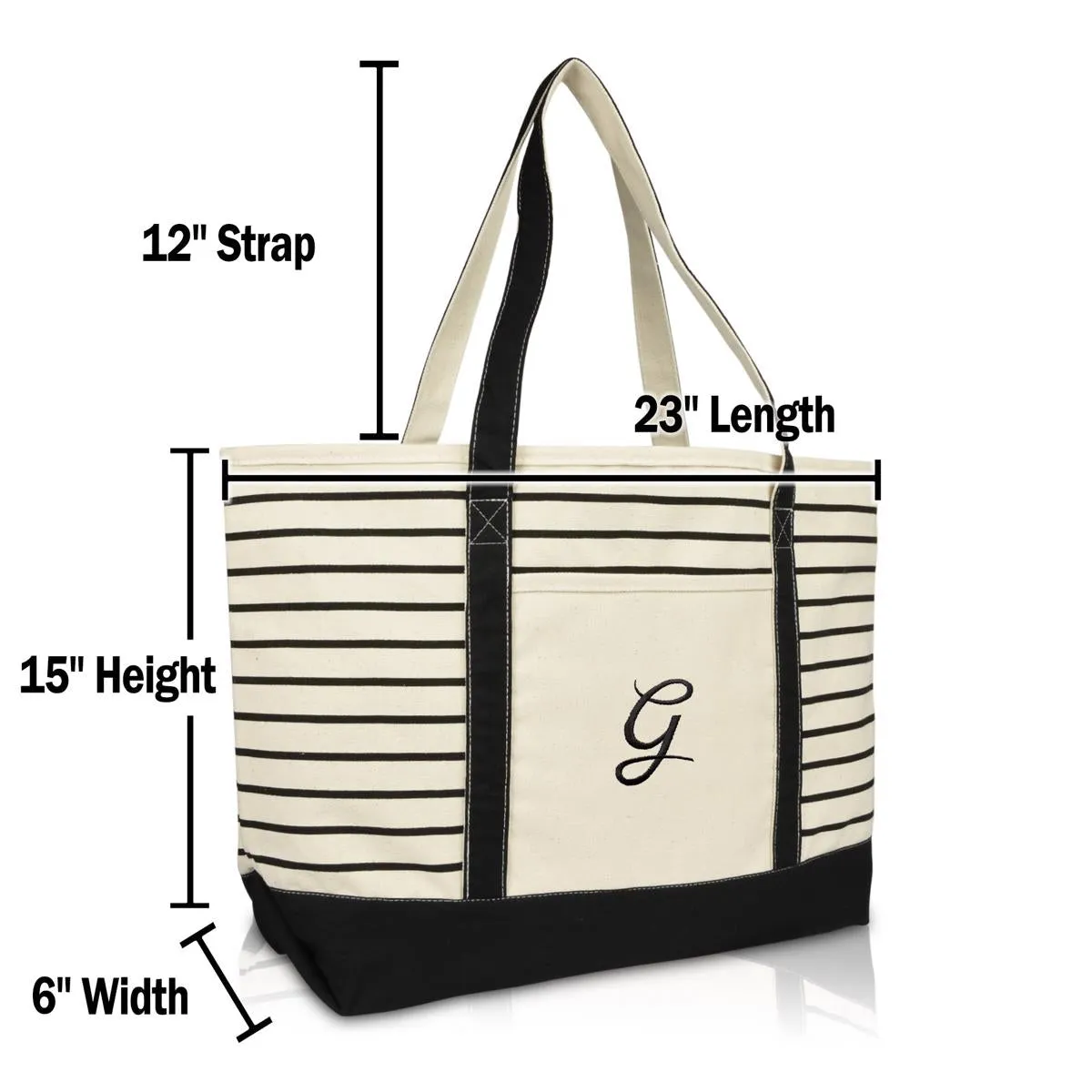 Dalix Striped G-Initial Tote Bag Womens Ballent Letter G