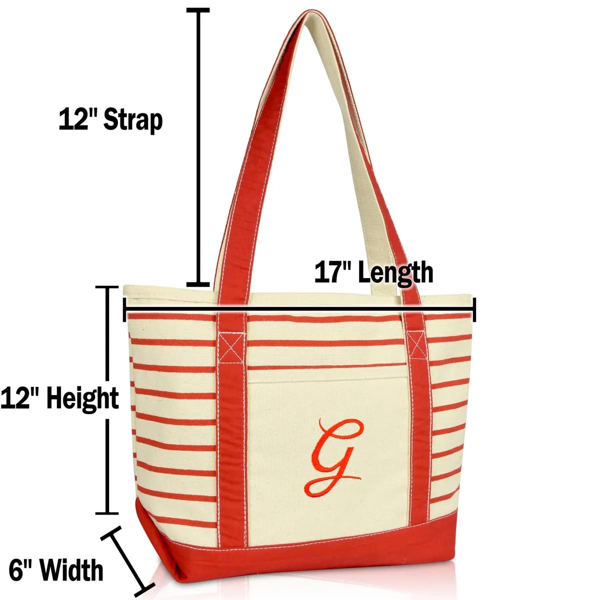 Dalix Striped G-Initial Tote Bag Womens Ballent Letter G