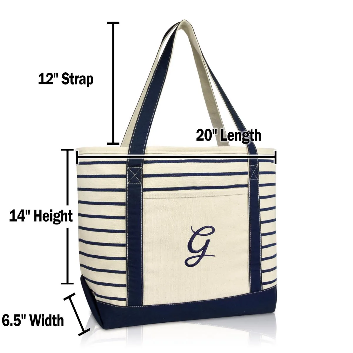 Dalix Striped G-Initial Tote Bag Womens Ballent Letter G