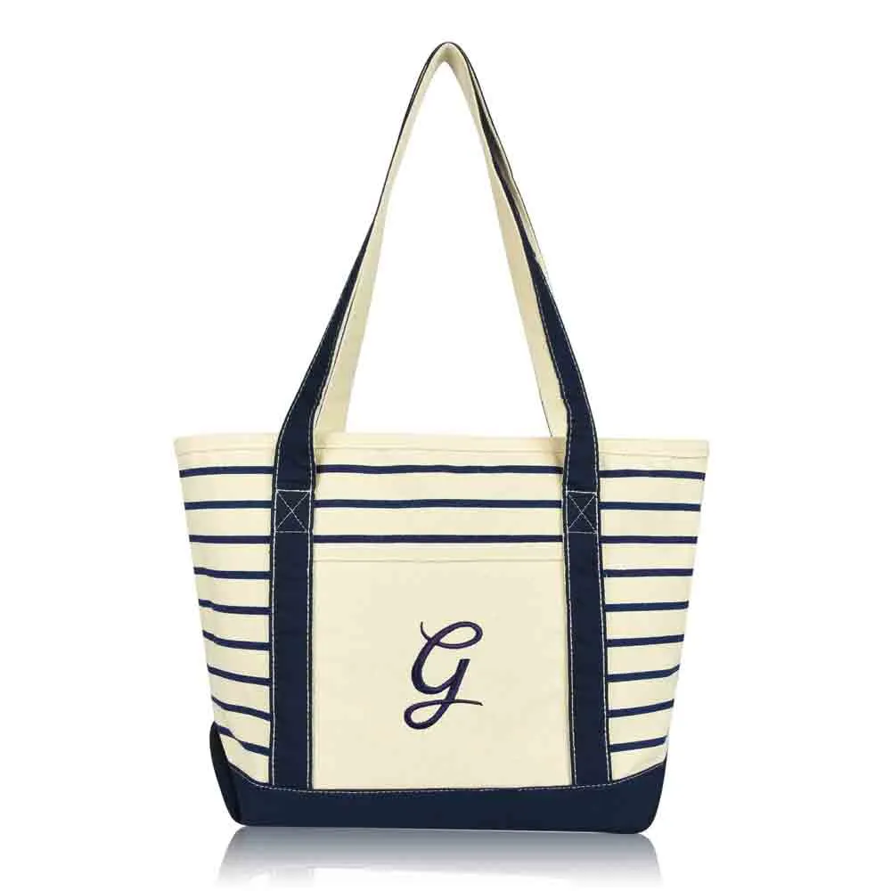 Dalix Striped G-Initial Tote Bag Womens Ballent Letter G