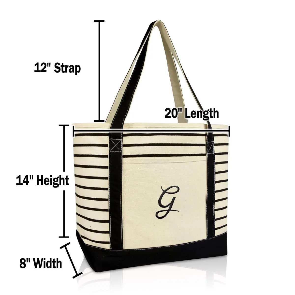 Dalix Striped G-Initial Tote Bag Womens Ballent Letter G