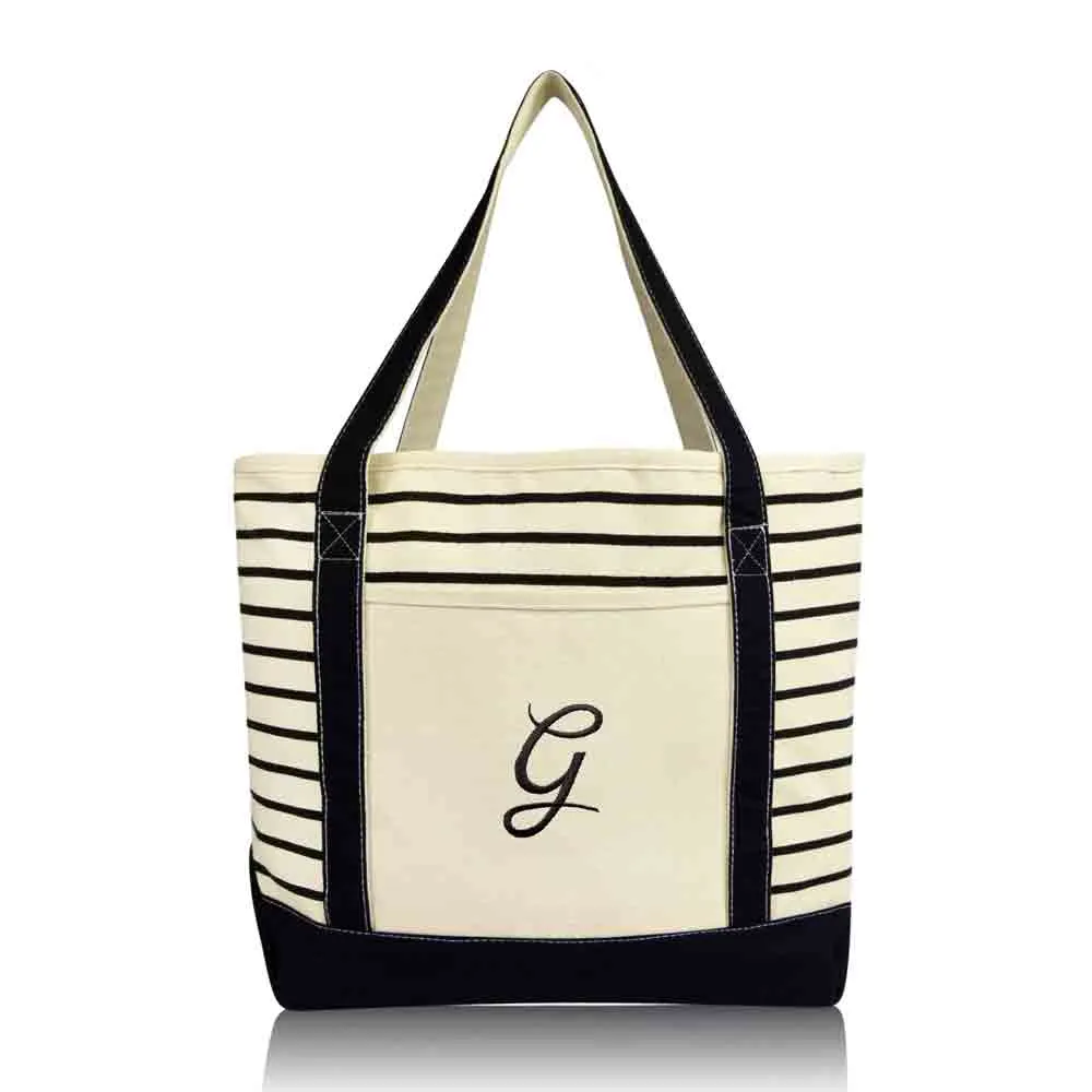 Dalix Striped G-Initial Tote Bag Womens Ballent Letter G