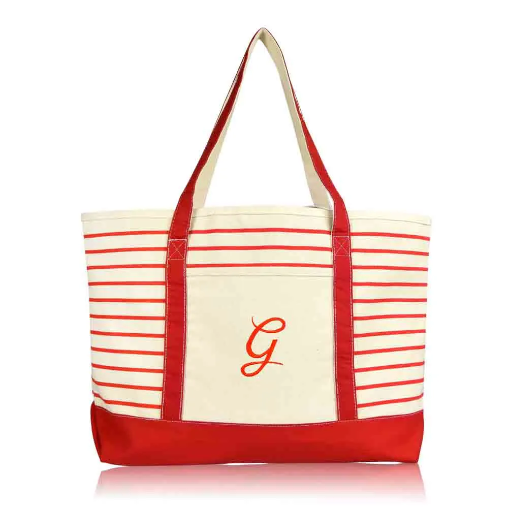 Dalix Striped G-Initial Tote Bag Womens Ballent Letter G