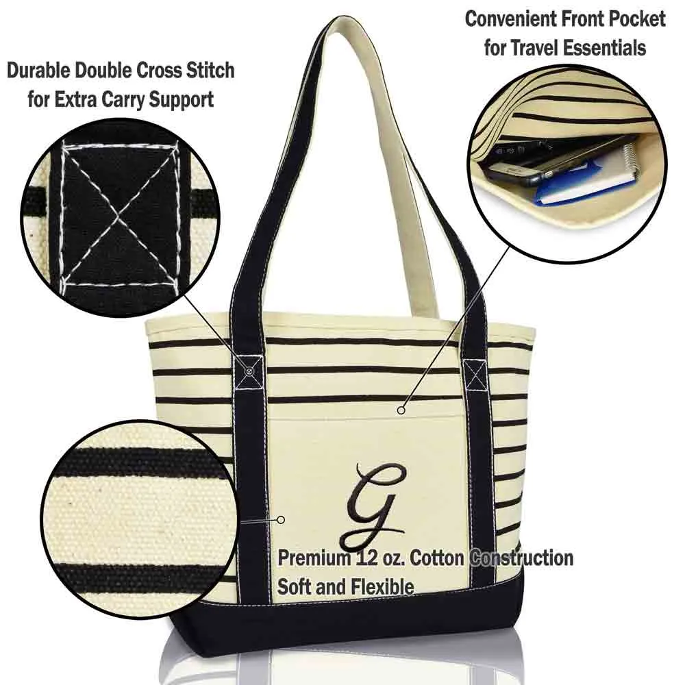 Dalix Striped G-Initial Tote Bag Womens Ballent Letter G