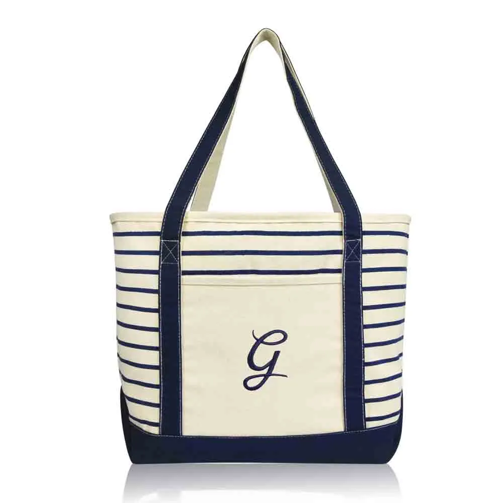 Dalix Striped G-Initial Tote Bag Womens Ballent Letter G