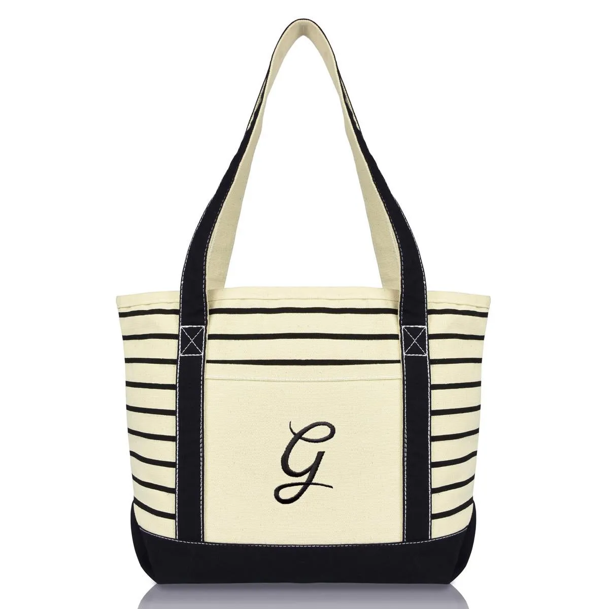 Dalix Striped G-Initial Tote Bag Womens Ballent Letter G