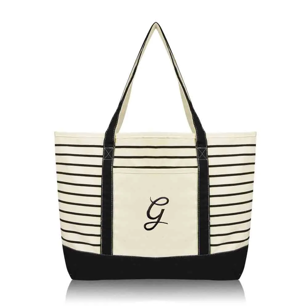 Dalix Striped G-Initial Tote Bag Womens Ballent Letter G